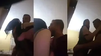 محجبه حبيبها نازل في كسها نيك ويمص بزازها على الواقف