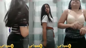بنوتة جميلة واقفه في الحمام وبتعرض لحبيبها وتدلع