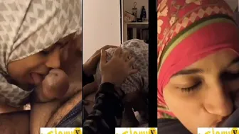 لبوه محجبه الزبون نايم وهي ماسكه في زبه بتصمله وتلحس